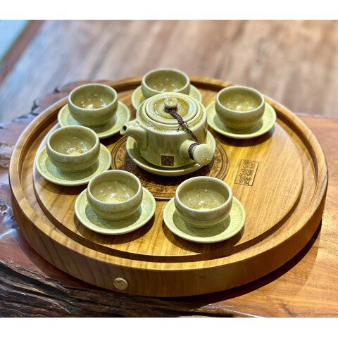 Combo Khay trà trống đồng tròn và Bộ ấm Nghê nhân Ưu Tú Tô Thanh Sơn
